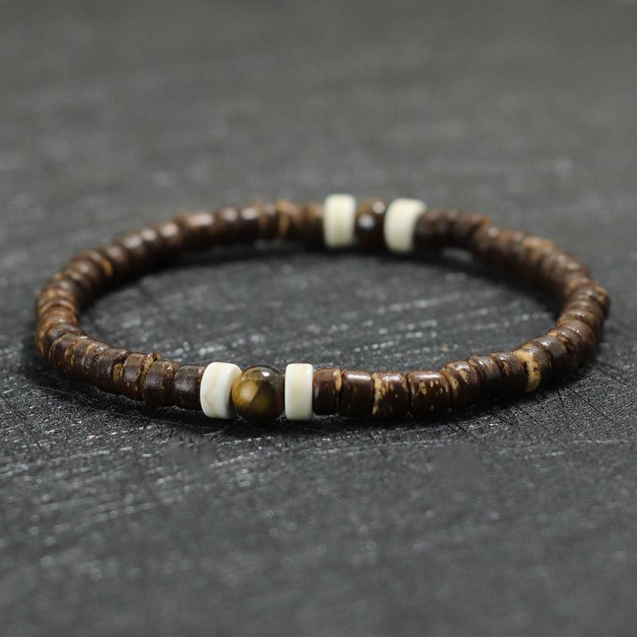 Natural Coconut Wood Bracelet Men Women Handmade Howlite Braslet Leisure Accessories Rosary Beads Braclet Tibetan Brazalete