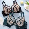 European and American Cross-chest Large Size Bra with Exquisite Embroidery Lace Flowers No Steel Ring Ultra-thin Underwear