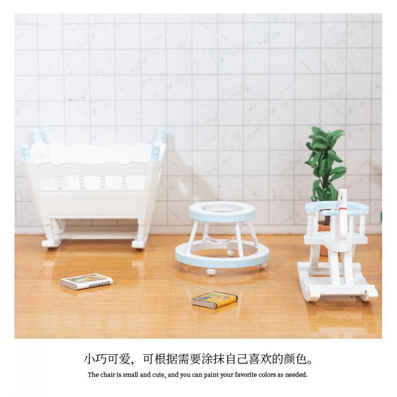 1:12 Scale Dollhouse Miniature Wooden Furniture Set Kids Room Scene Cradle Rocking Horse Walker In Pink Or Blue