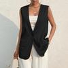 Women's Casual Summer Work Suit Vest Sleeveless V Neck Single Button Solid Color Jacket