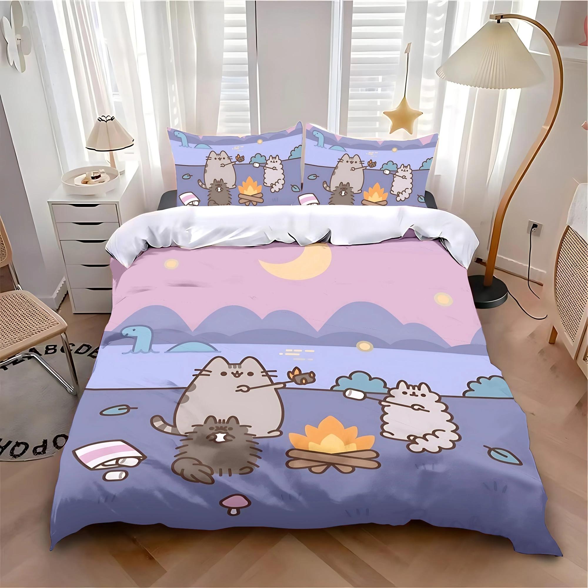 

Cat Cartoon Duvet Cover Pillowcase Bedding Set Adult Boy Girl Bedroom Decoration Children Single Double Large Size EU Single(135*200cm)3pcs