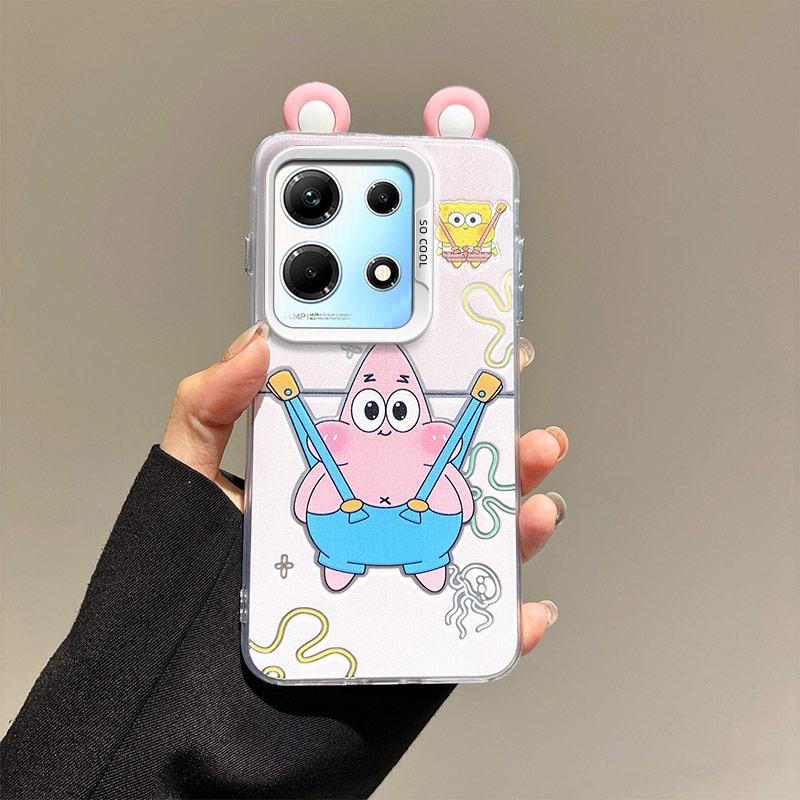 KEYSION Cute Ear Cartoon Case for Infinix Note 30 4G with Lanyard Soft Silicone+PC Shockproof Phone Cover for Infinix Note 30 5G