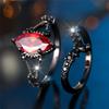 Female Red Zircon Stone Engagement Ring Set Vintage Black Gold Color Bridal Wedding Bands Party Jewelry For Women
