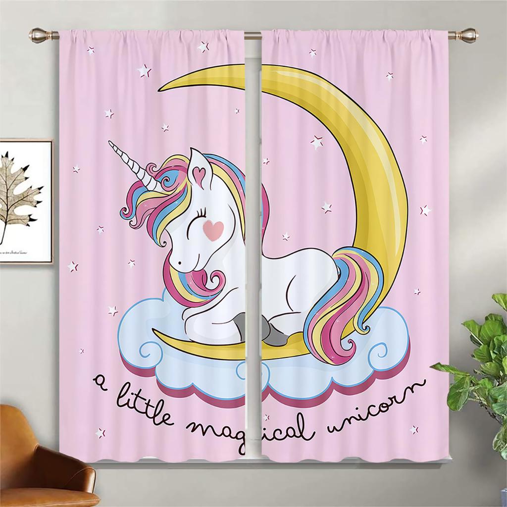 Children's Room Curtains Cartoon Unicorn Horse Rainbow Print Curtains Living Room Balcony Kitchen Decoration Curtains Home