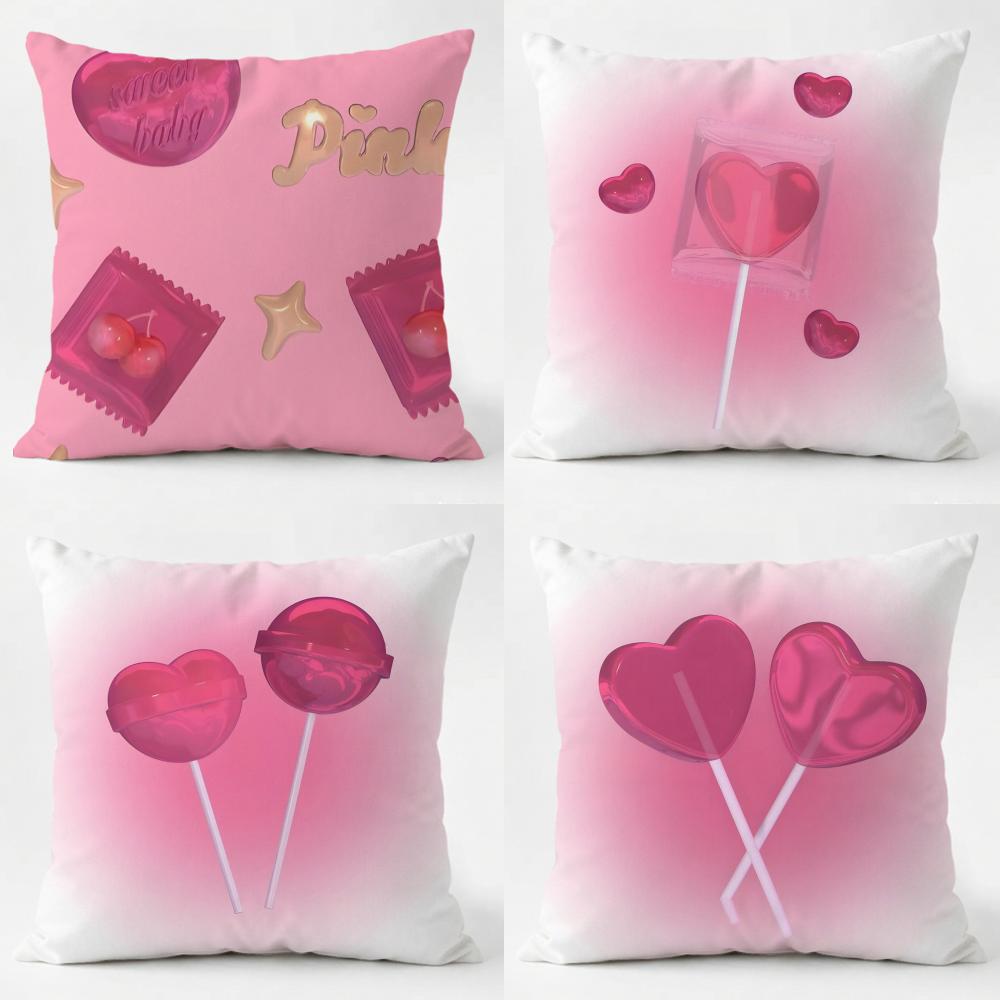 Art Sweet Sweet Pink Candy Cushion Cover Daily Washable Linen Pillowcase Soft For Sofa Bed Home Room Decor
