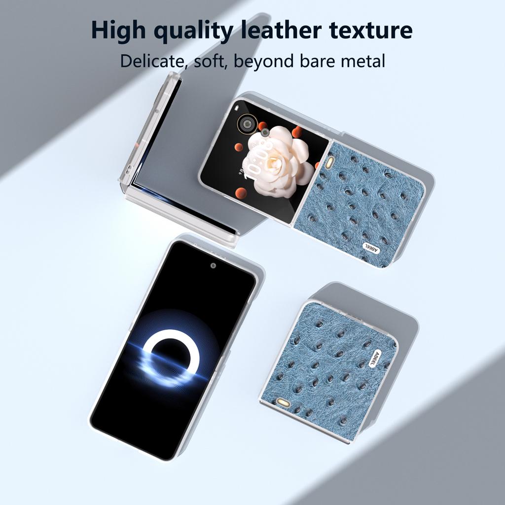 ABEEL For Honor Magic V Flip 5G Case Genuine Cow Leather+PC Hard Phone Cover Clear Matte Edge