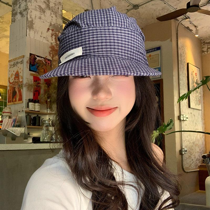 Spring and Summer Korean Style Literary Checkered Straps for Women with A Small  Versatile Flat Brimmed Baseball Cap Sun Protection Sun Hat
