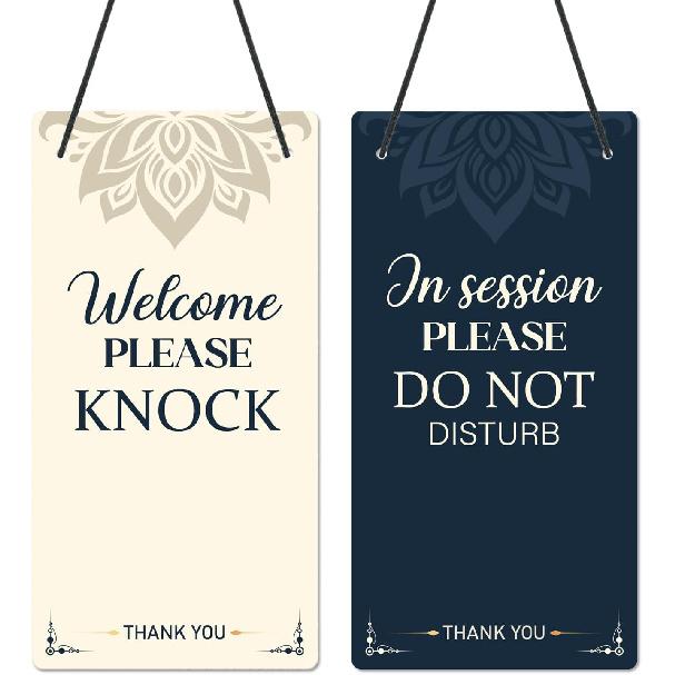 Do Not Disturb Door Hanger Sign - Brown Available Please Knock Door Signs Double Sided Reversible Hanger Plaque for Business Office Session Treatment
