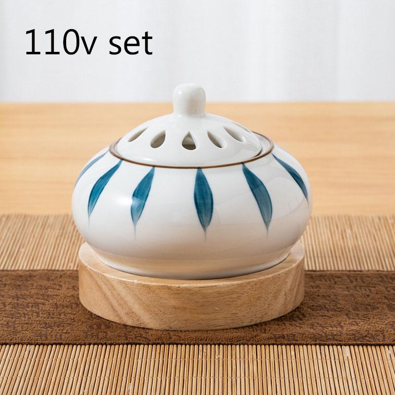 80°-230° Ceramics Plug-in OUDH Woodchip Incense Burner Paint Leaf Timed 110v/220v Sandalwood Essential Oil Fragrant Stove