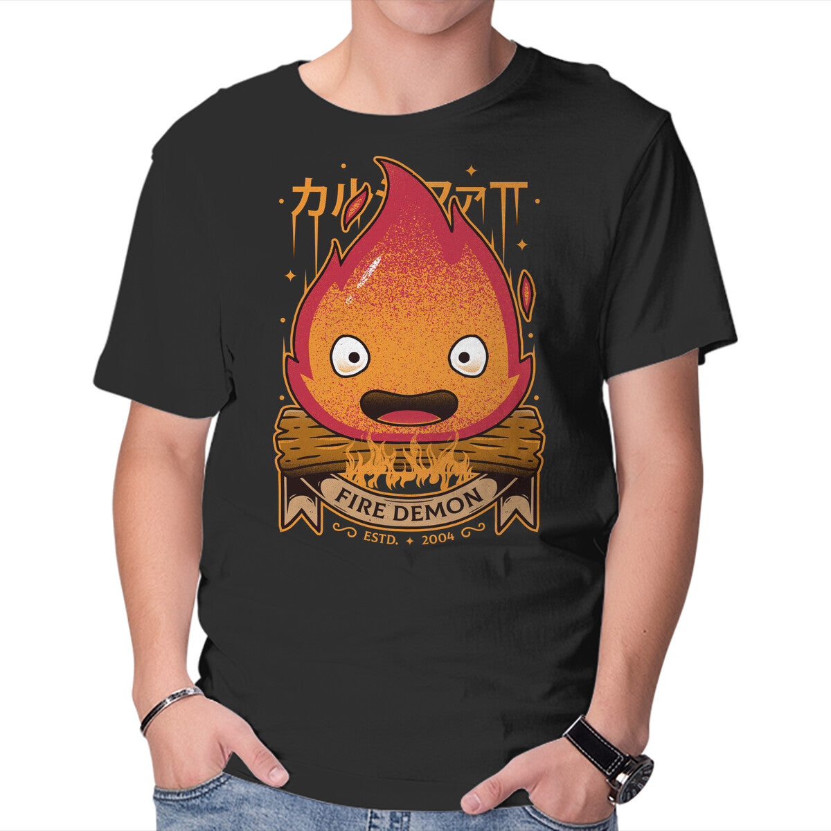 Unisex Crew Neck T-Shirt A Fire Demon Graphic Short Sleeve Casual Tee XXXL