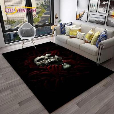 3D Gothic Horror Schädel Geist Cartoon Teppich Teppich für Zuhause Wohnzimmer Schlafzimmer Sofa Fußmatte Dekor, Kinder Bereich Teppich rutschfeste Bodenmatte