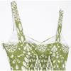 Printed Hollow Out Sling Women Dress Elegant Green Sleeveless Backless High Waist Dresses Female Summer Lady Beach Robe