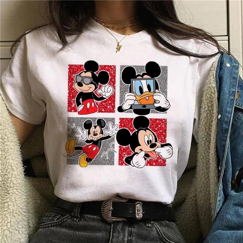 2025 Mickey Tshirt Y2k Minnie Mouse Hat Print Cotton Comfort T-shirt Women Fashion T Shirt Female Clothes Kawaii Disney T Shirt