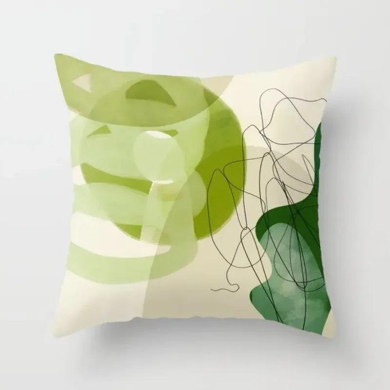 Nordic Style Green Geometric Abstract Retro Cushion Cover Suitable For Living Room Decoration With Zipper Pillowcase