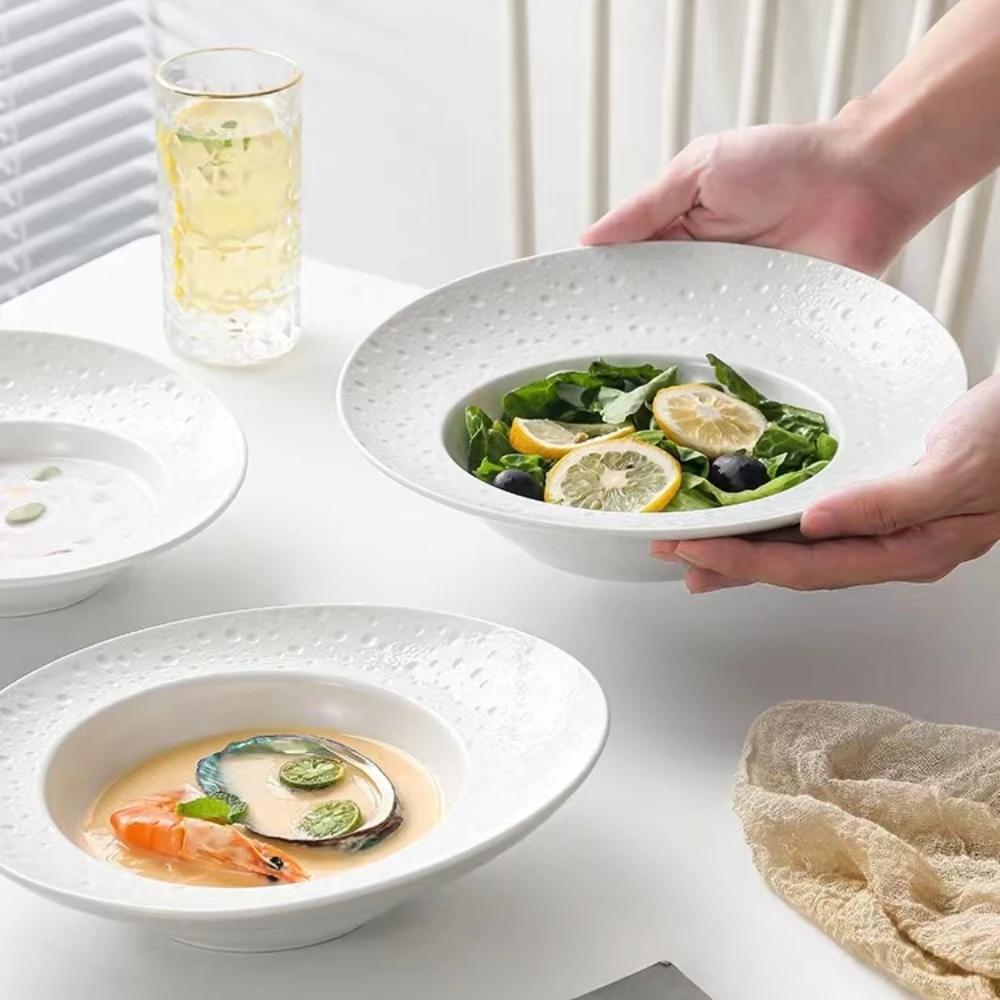 High Feeling Hotel Plate Western Pasta Ceramic French Creative Salad Straw Hat  White