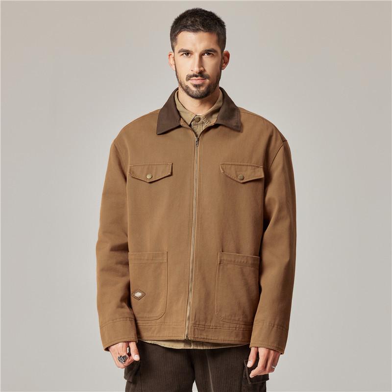 Men's Detroit Retro Coach Jacket: Heavy Washed Lapel Coat for Spring and Autumn