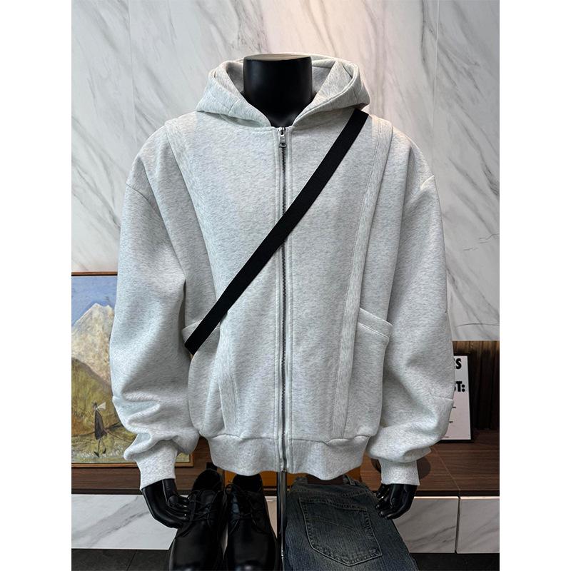 

Men s Paris Grey Zip-Up Patchwork Hoodie - 400g Stiff Sweatshirt for Autumn/Winter XXL серый/белый