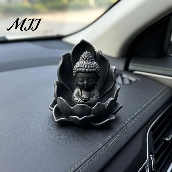 Compact Buddha Statue for Car 3D Printed Mini on Lotus, Sitting Figurine, Meditation Zen Spiritual Ornament Dashboard, Desk, Entryway, Tea Room
