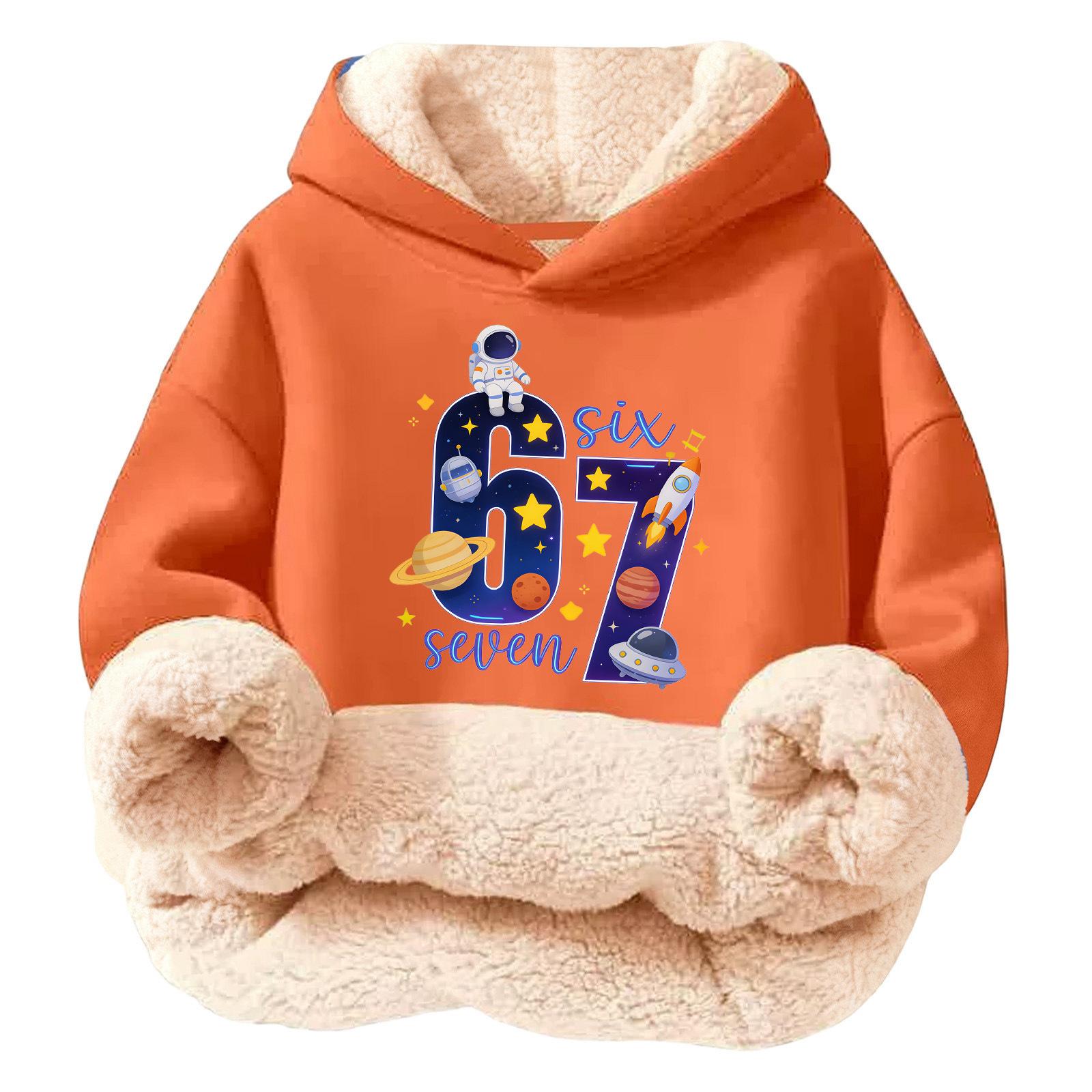 

Children s Fashion Printed Casual Fleece Lined Hooded Loose Fit Sweatshirt without Pockets Suitable for Everyday Wear and Outdoor Activities 150