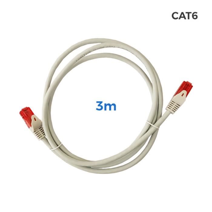 Câble utp catégorie 6 rj45 cuivre lshz gris 3 m