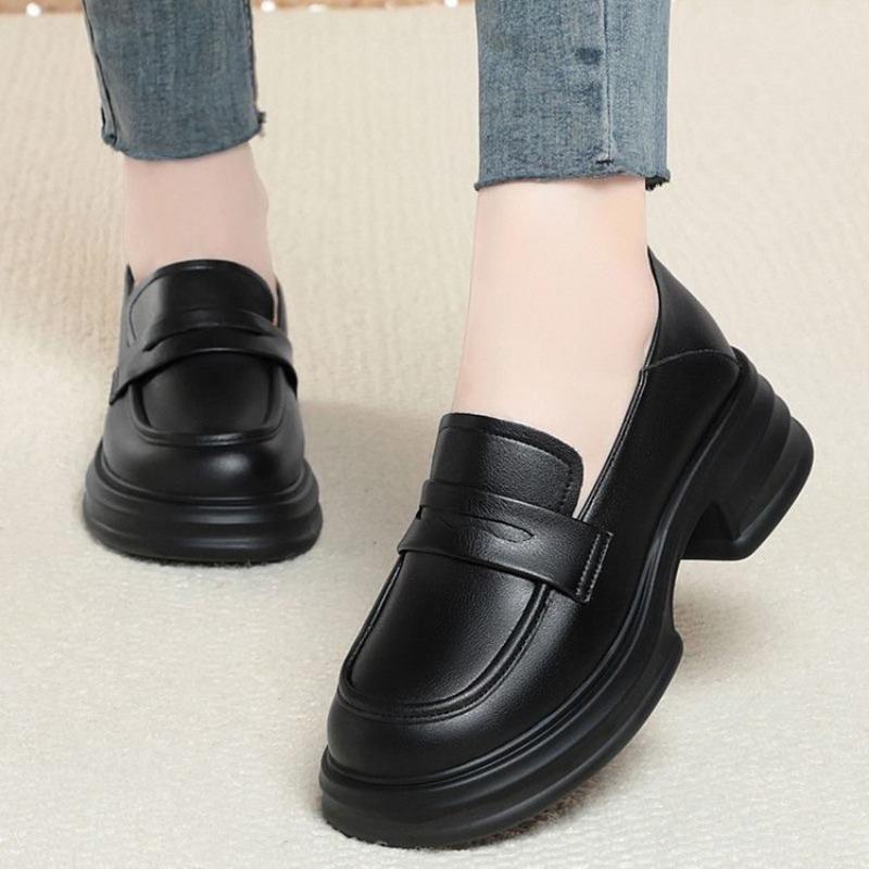Women's autumn new women's shoes thick-soled one-pedal single shoes increase the height of casual small leather