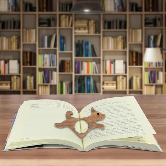 Wooden Thumb Bookmark for Cats Dogs Walnut Page Holder One-Handed Reading Portable Book Clip Handcrafted Gift for Book Lovers