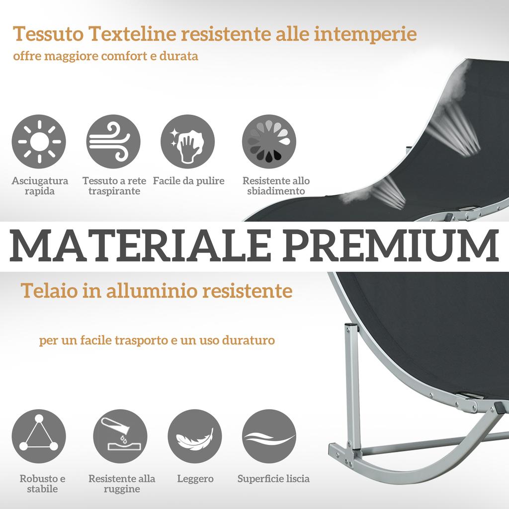 Set of 2 Folding Garden Loungers In Aluminum and Texteline. 61x165x63cm. Black