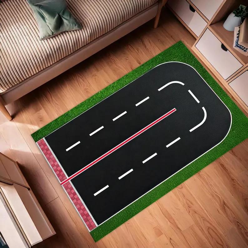 Racing Track Carpet Mat Rug Home Decoration 3D Race Car Track Area Rug Kids Bedroom Living Room Floor Play Mat Bedroom Decor