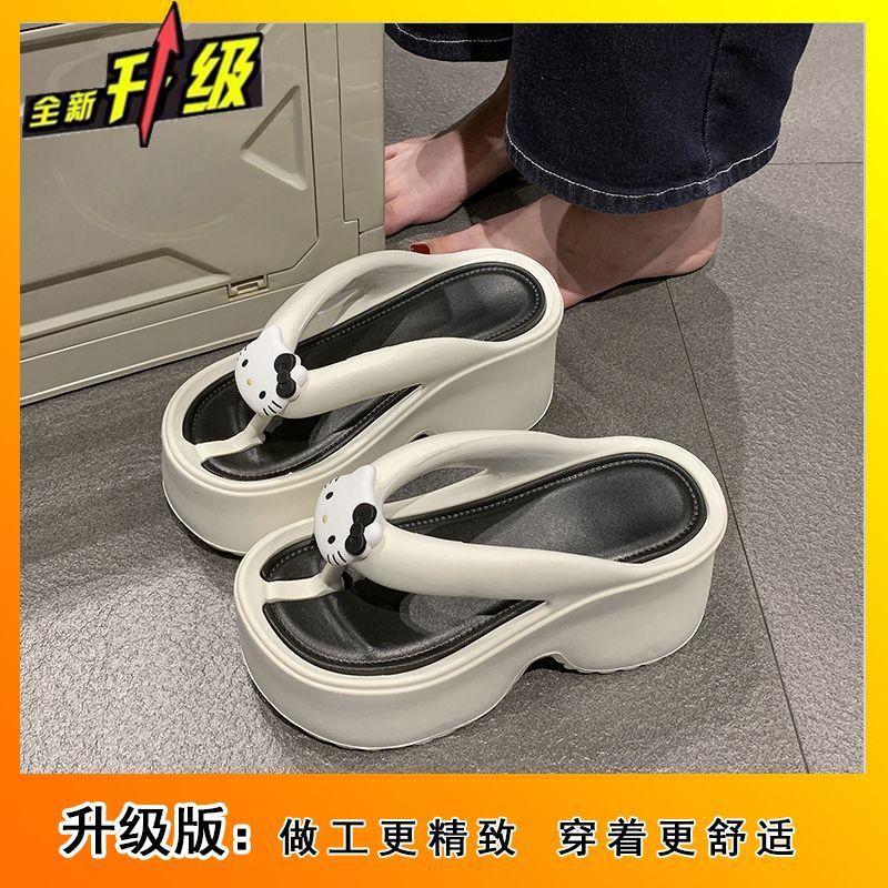 2025 sommar ny bär mode högt värde internetkändis flip-flops mångsidiga tjock botten höjdhöjande fot strandtofflor