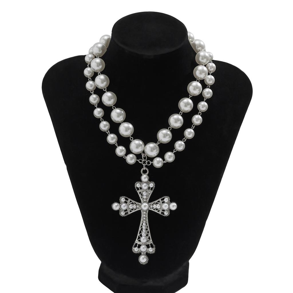 Goth Simulation Pearl Cross Pendant Necklace for Women Y2k Gothic Jewelry Chokers Cross Party Jewelry Gifts