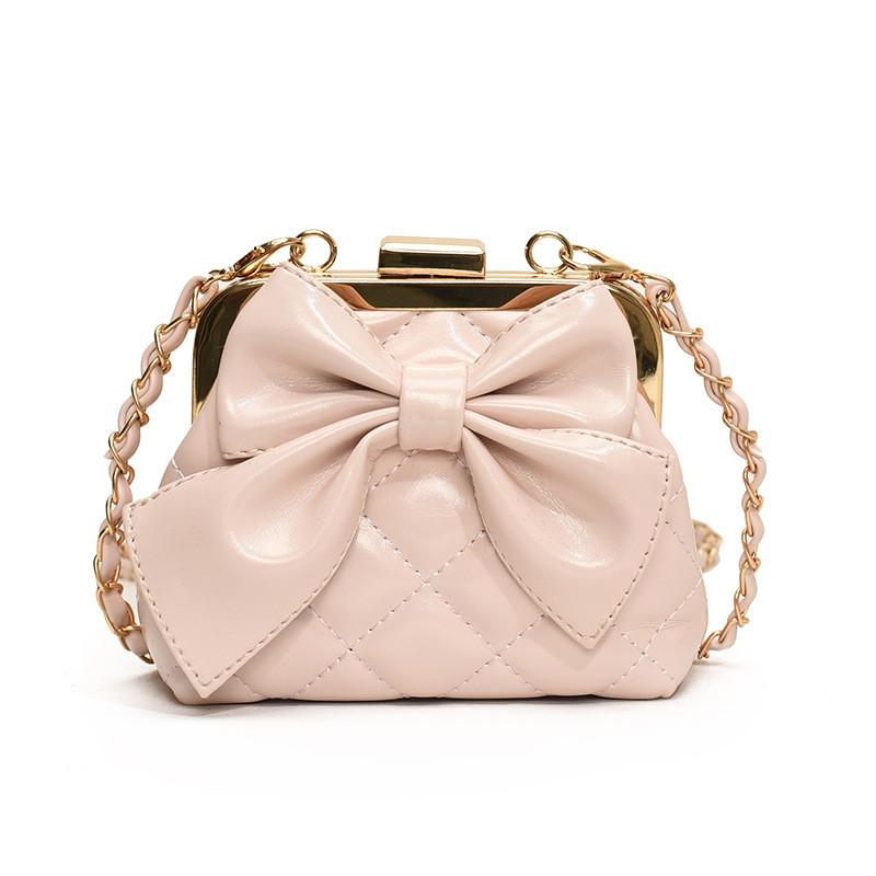Modern Pu Leather Girls And Boys Shoulder Bag Featuring Adorable Bow And Checkered Pattern