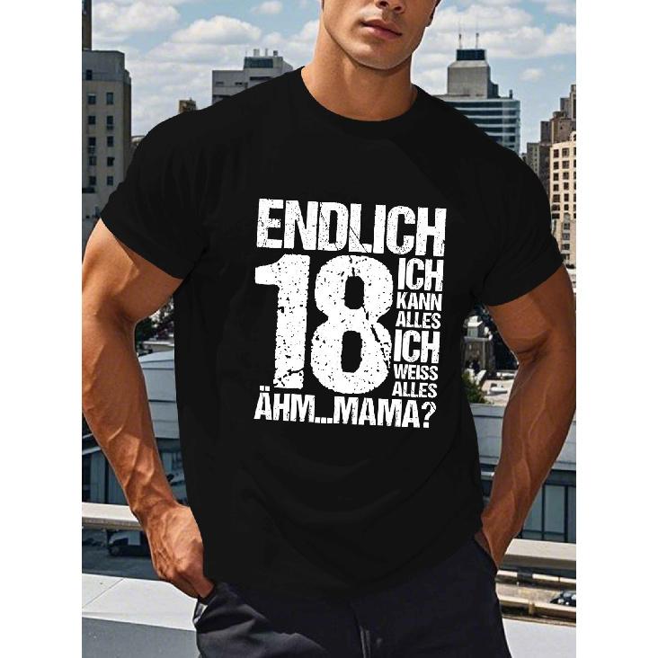 Men s 18th Birthday T-Shirt - German Age Number 18 & Text Design (18 Jahre) - Funny 18 Year Old Gift for, Royal Blue Relaxed Fit Short Sleeve Round S чёрный