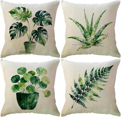 4Pcs Watercolor Green Plant Throw Pillow Covers Set Boho Nature Cushion Cases for Living Room Sofa Bedroom Home Decor
