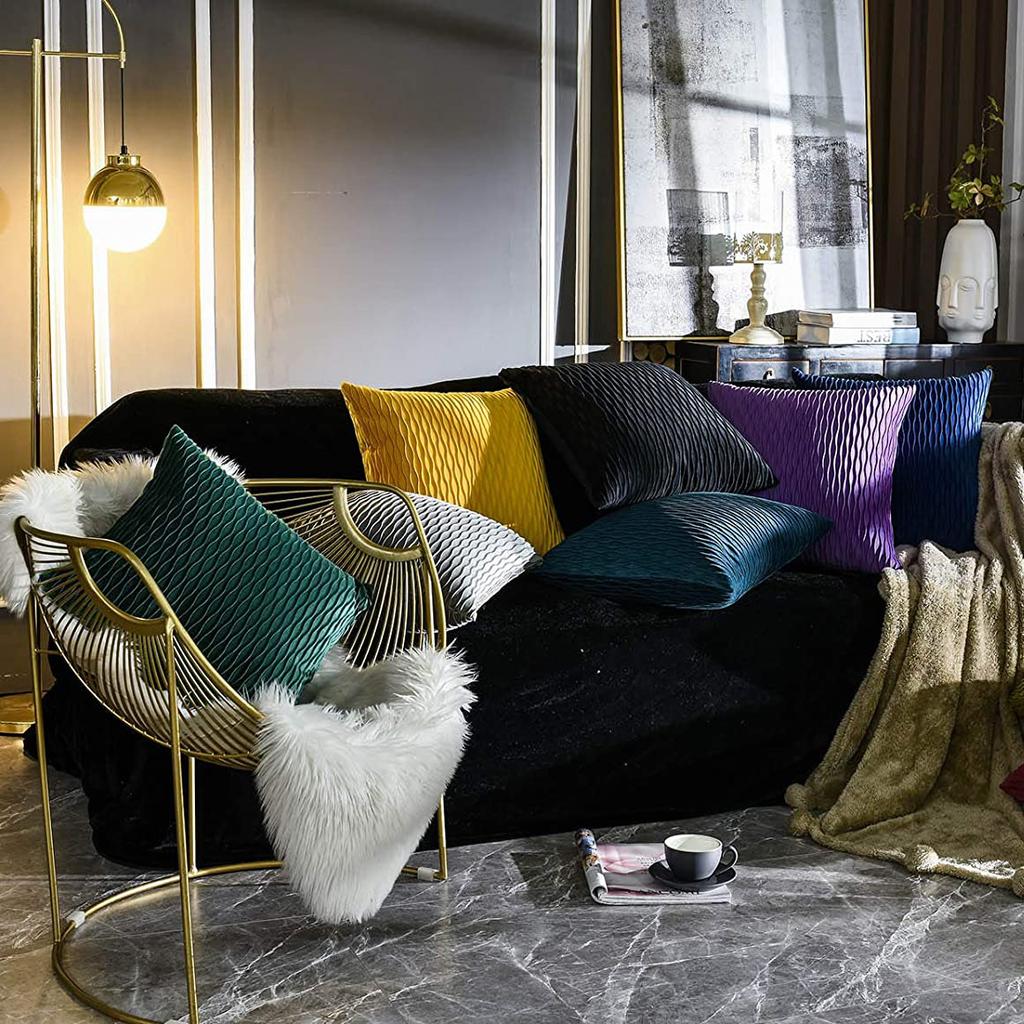 Kissenbezug für Sofa im leichten Luxusstil, einfarbig, nordisch, Ins-Kissenbezug, Samt, plissiert, gestreiftes Kissen