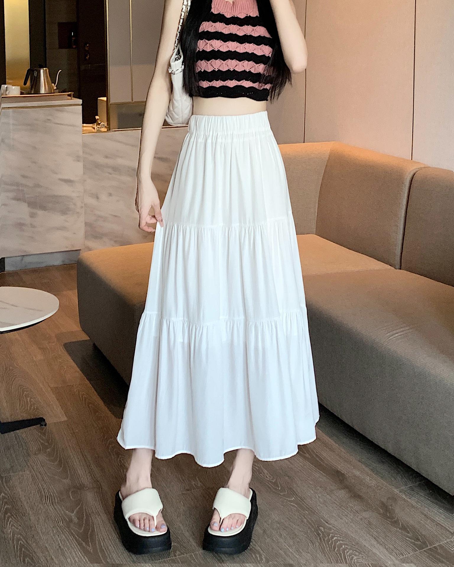 

White and Black High-Waist A-line Umbrella Skirt for Women, Petite Drapey Midi - Summer 2024 Collection L белый
