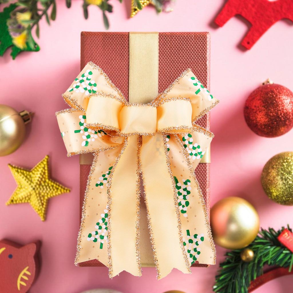Double Christmas Bow Gift Box Decorations, Window Christmas Tree Wreath Door Pendant Christmas Props