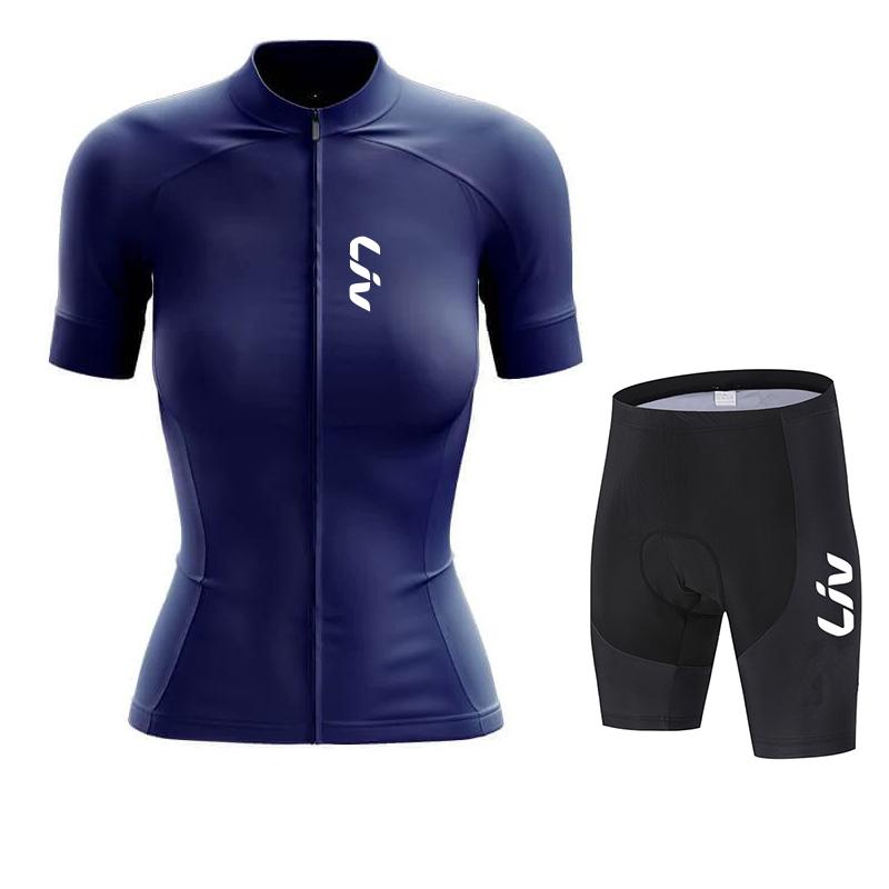 LIV Maglia da Ciclismo Donna Set Abbigliamento Estivo da Ciclismo Manica Corta Maglia da Corsa su Strada Completo Pantaloncini da Ciclismo con Bretelle