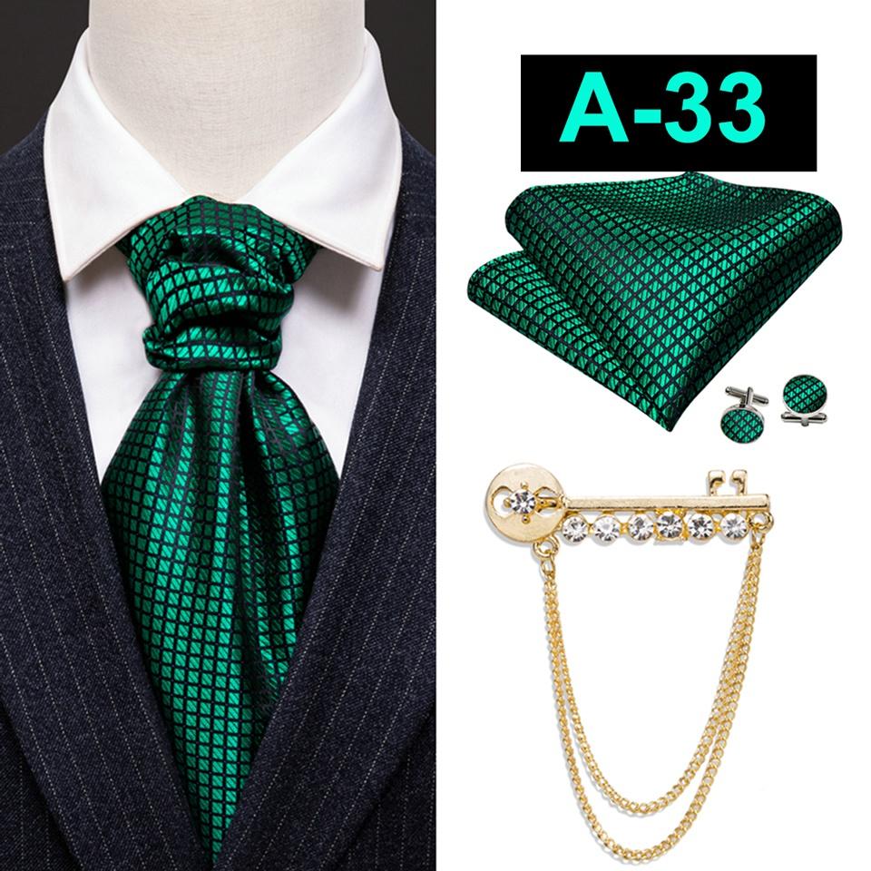 Barry.Wang Ascot für Männer Paisley Floral Krawatte Krawatte Einstecktuch Manschettenknöpfe mit Brosche Pin Set