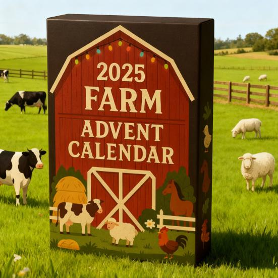 2025 Farm Advent Calendar 24 Days Christmas Countdown with 2D Acrylic Farm Animal Barn Ornaments Tree Hanging Decoration Set