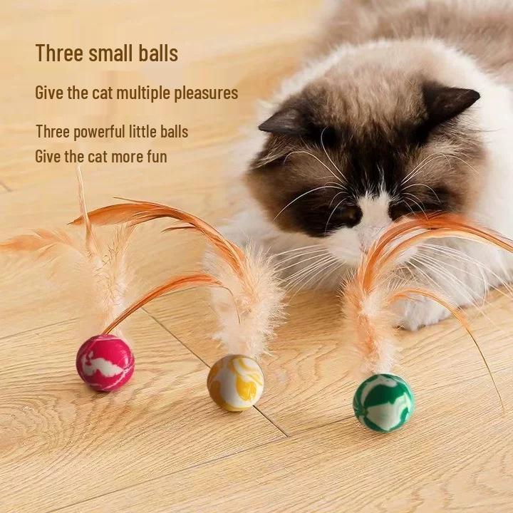 

Cat Teasing Stick with Bouncy Ball and Feathers - New Style Self-Amusement Toy