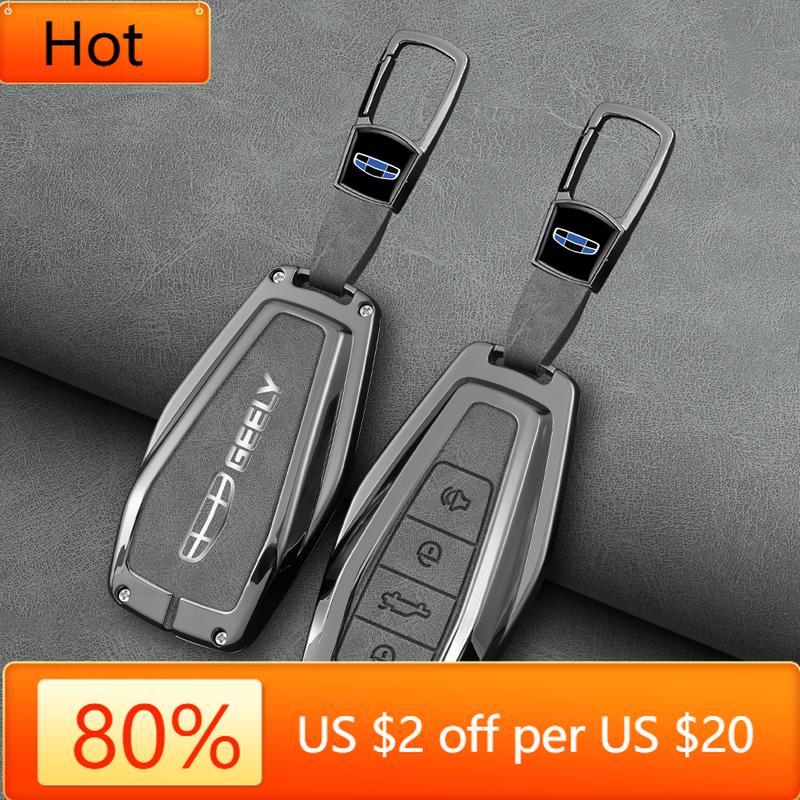 Interior Mouldings Zinc Alloy Leather Car Key Case Cove Holder Set For Geely Coolray X6 Emgrand Global Hawk GX7 Remote Auto Prot