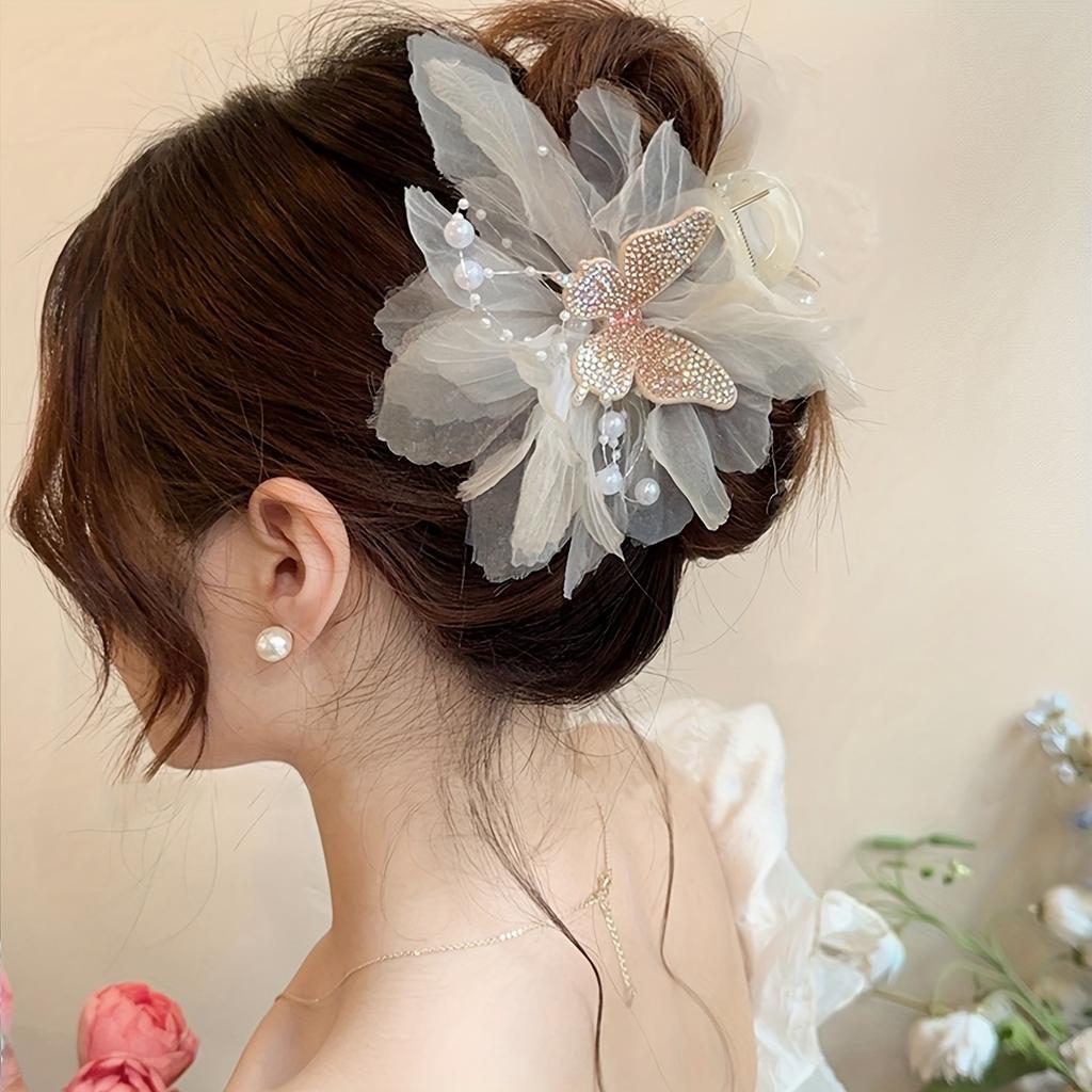 1pc Fashion Women's Butterfly Hair Clip Rhinestone Artificial Pearl Hair Accessory For Daily Party Wear Girls' Jewelry Hair Claw