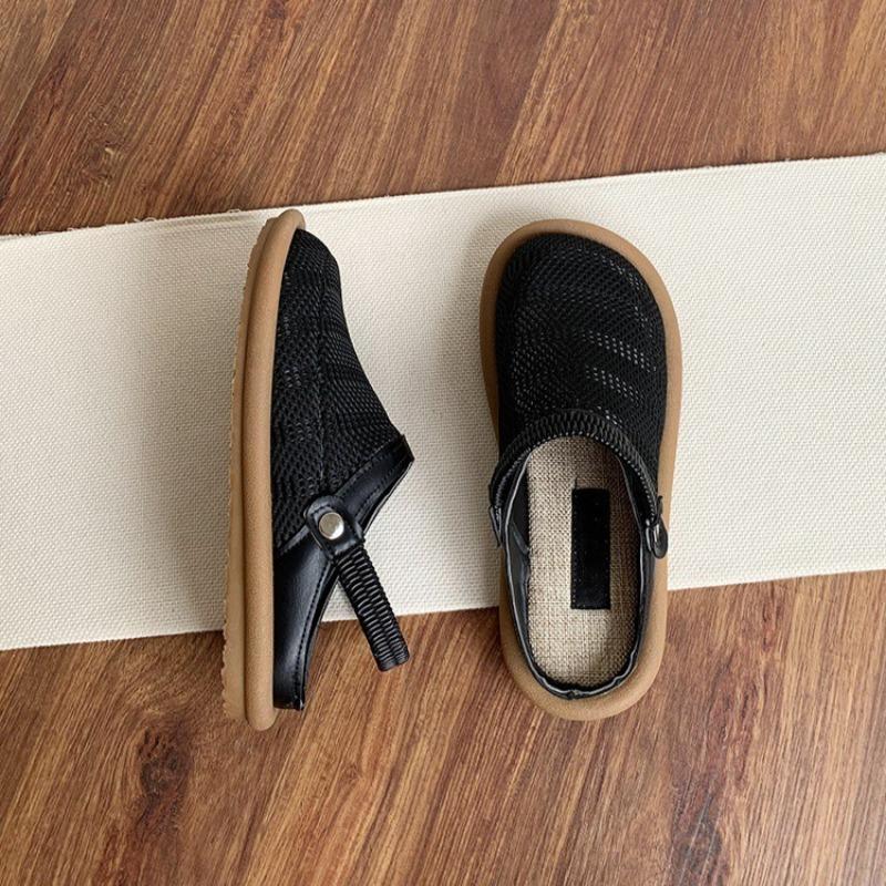 Summer Women's Sandals Fashion BaoTou Half Slipper Mesh Breathable Hollow Sandals for Women Casual Walking Flats Linen Sandalias