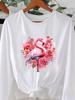 (Asian Size) Flower Trend Cute Graphic Tee O-neck Print T Shirt Casual Clothing Women Autumn Winter Spring Fashion Top Long Sleeve T-shirts