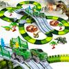 Dinosaur Race Track Toy Flexible Diy Assembly Building Blocks Electric Track Cars Dinosaur Scene Playset Birthday Gift