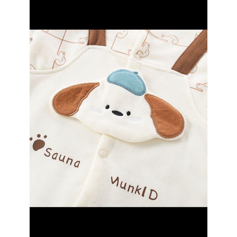 Spring and Autumn Style Dog Adventure Romper with Fake Suspenders, Cute Cartoon Long-Sleeve Unisex Baby Ultra-Adorable Infant One-Piece Crawling Suit