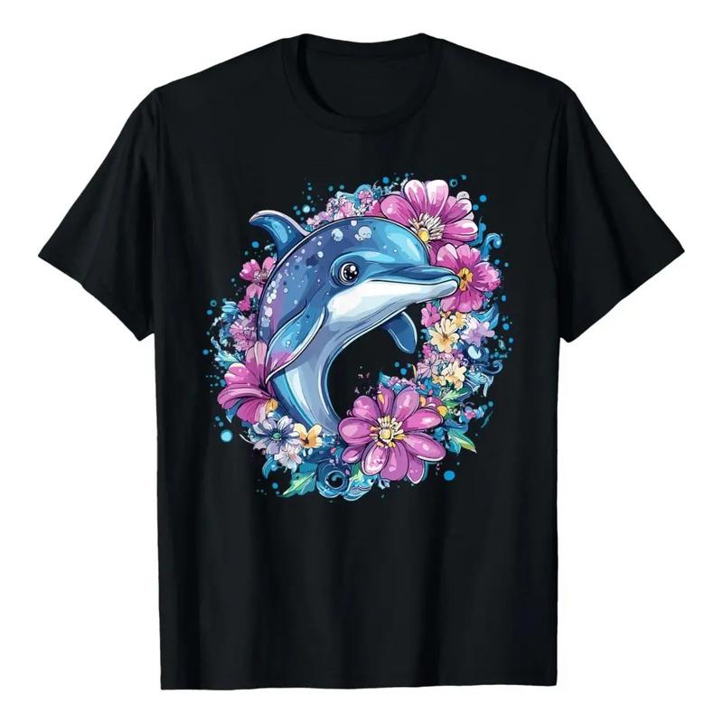 Camiseta Con Dise?o De Delfines Rodeados De Flores Vibrantes S