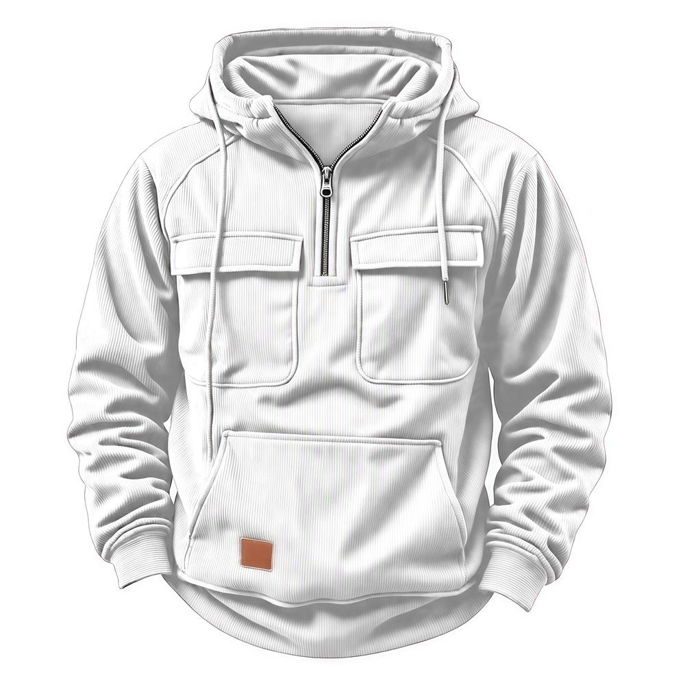 Men's Casual Multi-Pocket Zipper Hoodie - European Style for Autumn/Winter 2025