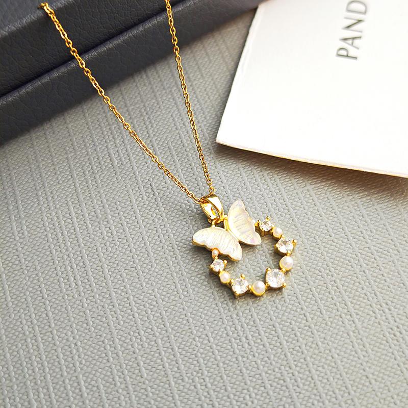 Collana con Ciondolo Circolare a Farfalla Colorata in Acciaio Inossidabile con Zirconi per Donna Gioielli Delicati Romantici Vendita all'Ingrosso