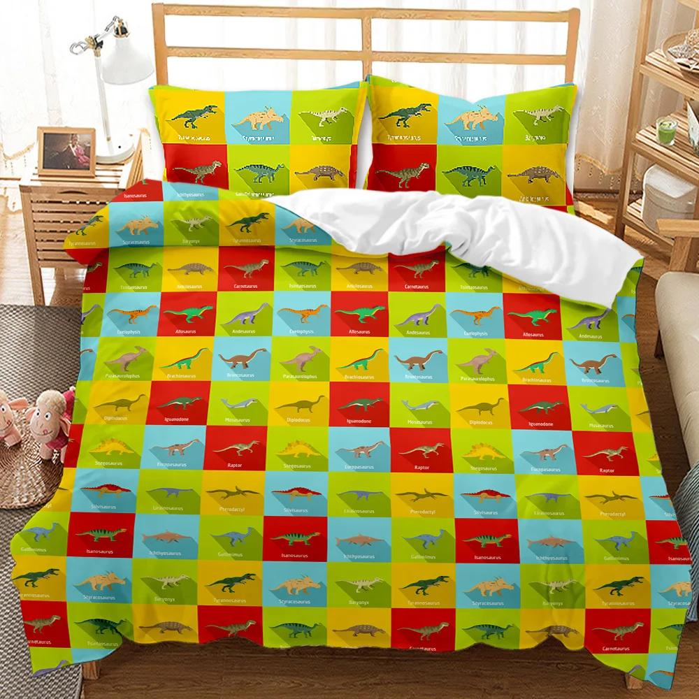Cartoon Dinosaur Duvet Cover Kawaii Dinosaurs Bedding Set Jungle Ancient Animals Comforter Cover For Girls Boys Full King Size